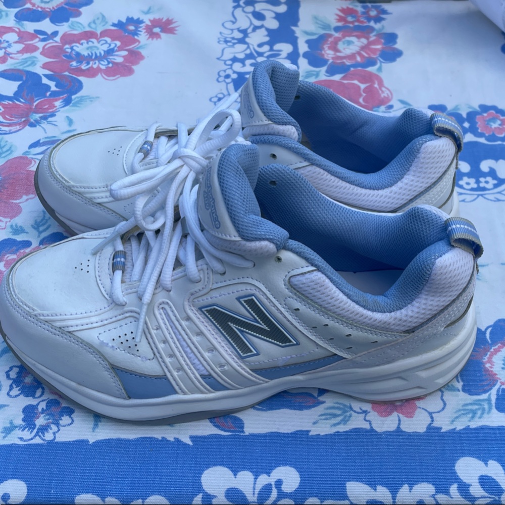 New Balance White and Light Blue Athletic Shoes